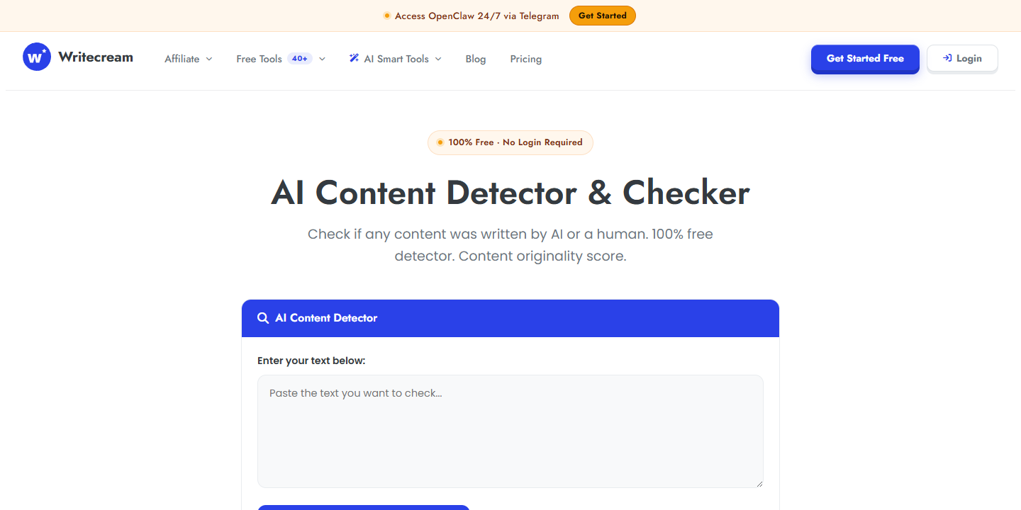 Writecream AI Content Detector 展示图片 1